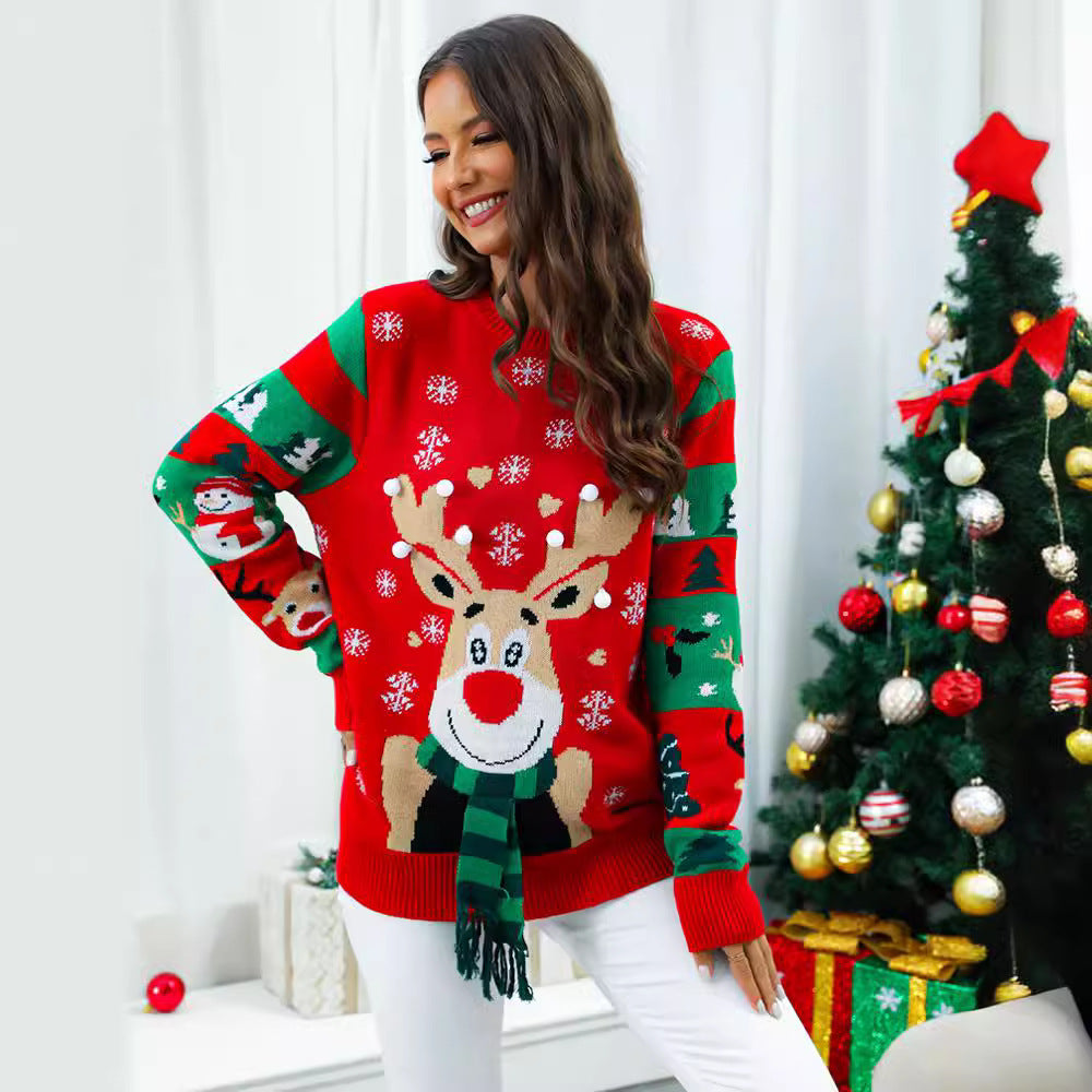 Christmas Elk Scarf Holiday With Lights Sweaters
