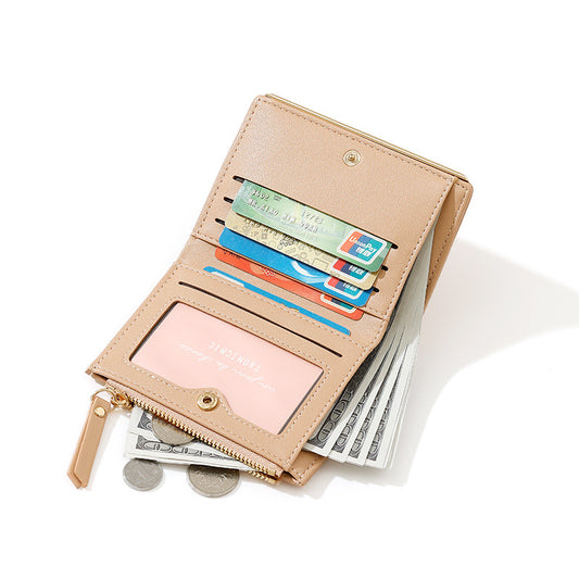 Women's Short Simple Two-fold Zipper Folding Change Ladies Wallets