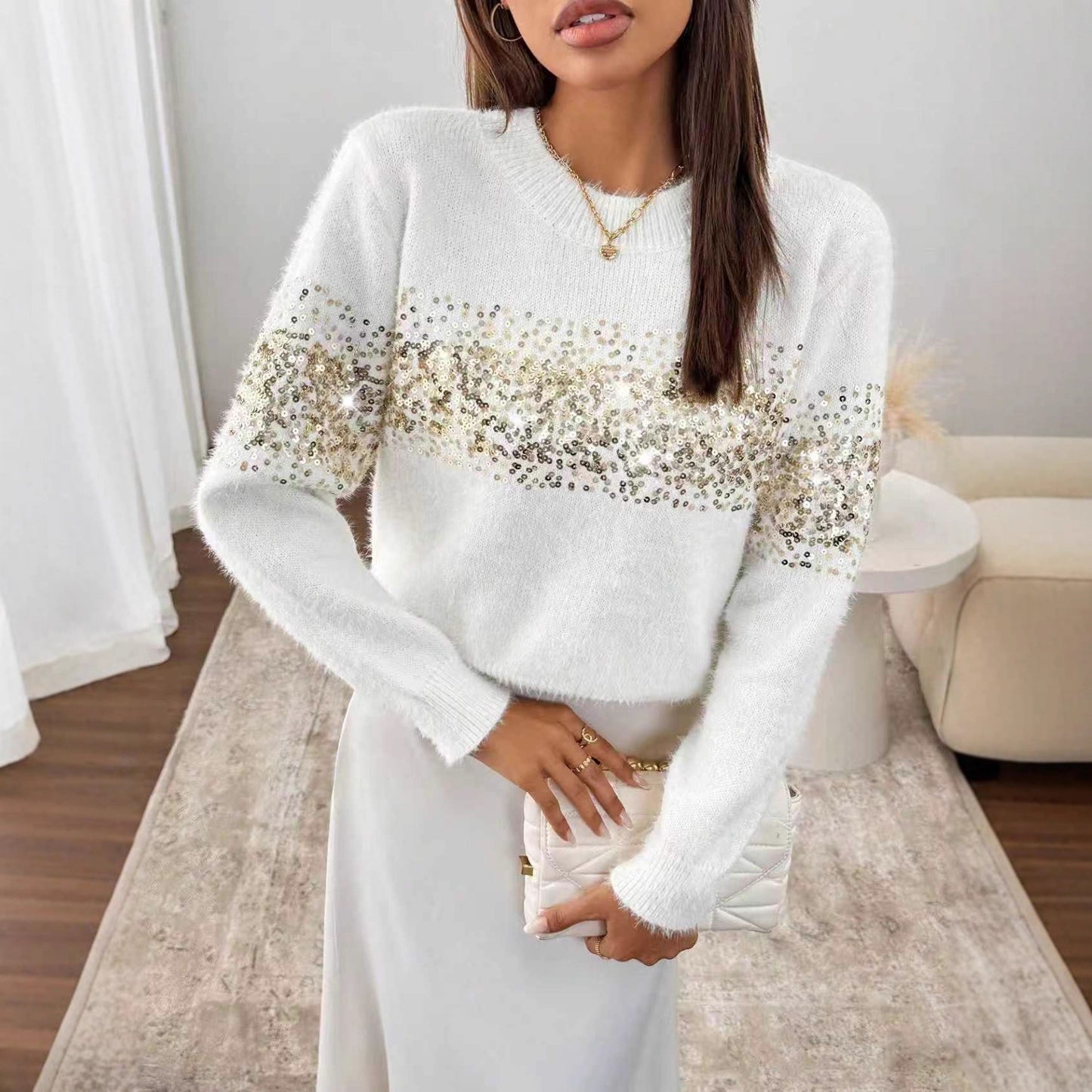 Women's Round Neck Jacquard Large Gentle Elegant Sweaters