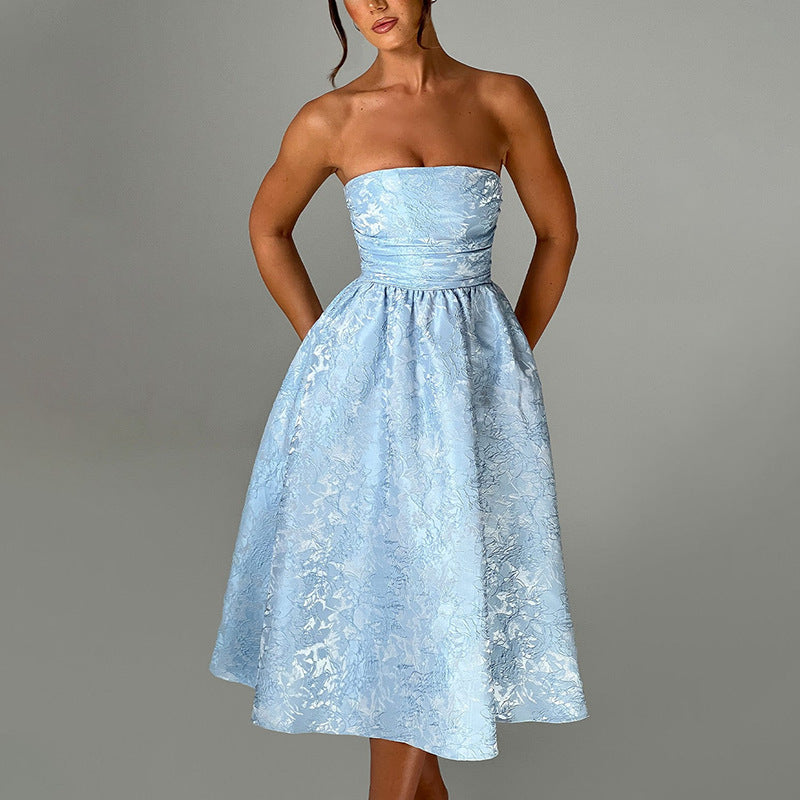 Women's Elegant Sexy Slim Jacquard Satin Tube Dresses