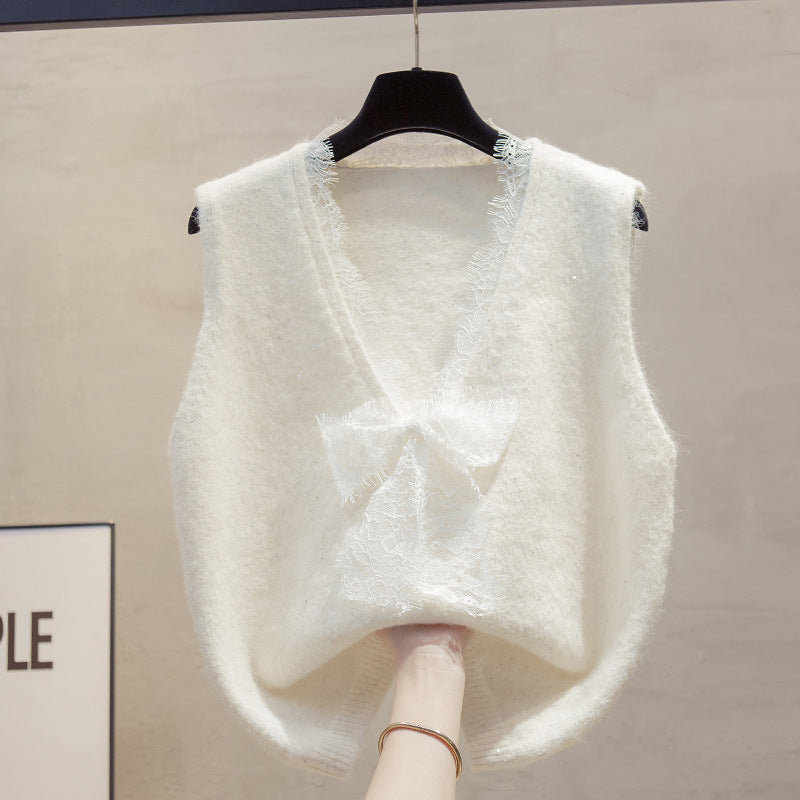 Women's Sequined Lace Knitted Loose Outer Wear Vests