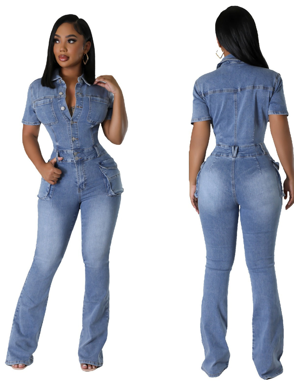 Waist Slim Elastic Fried Flower Wash Jumpsuits