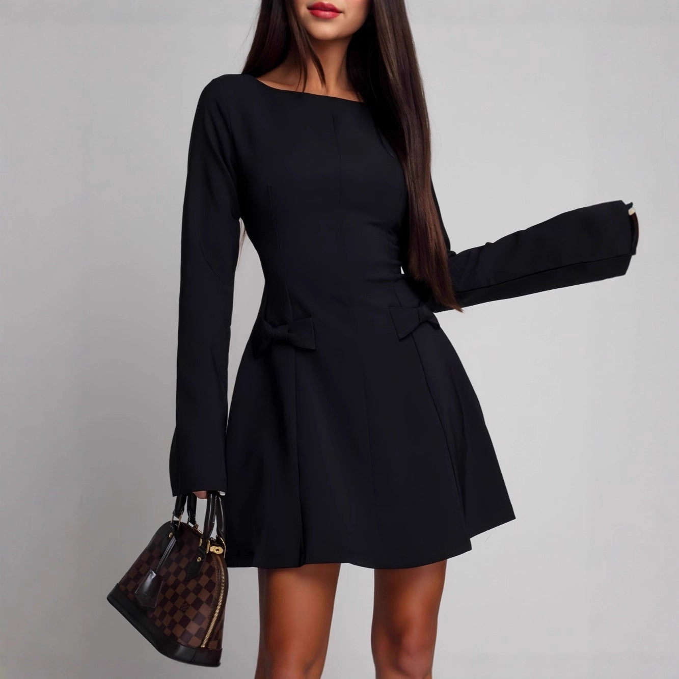 Women's Neck Fashion Elegant Bow Slimming Long Sleeve Dress