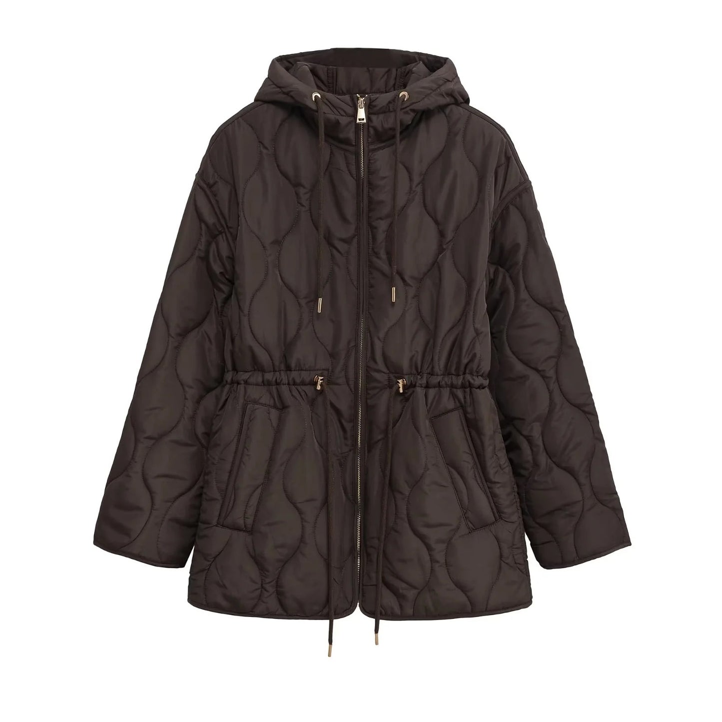 Women's Fashion Casual Mid-length Hoodie Cinched Quilted Coats