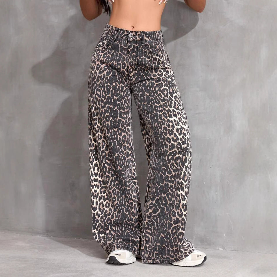 Print Straight Casual Trousers Spring American Jeans