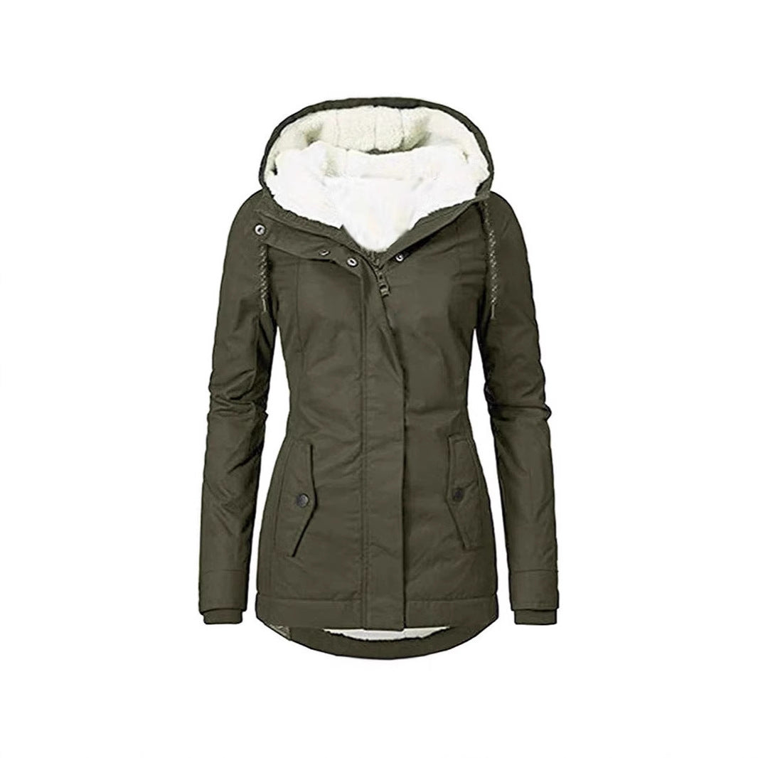 Casual Solid Color Mid-length Commuter Fleece Padded Female Charge Coats