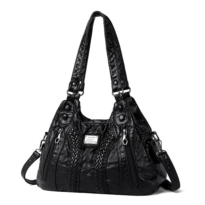 Women's Leather Woven Motorcycle Commuter Large Capacity Handbags