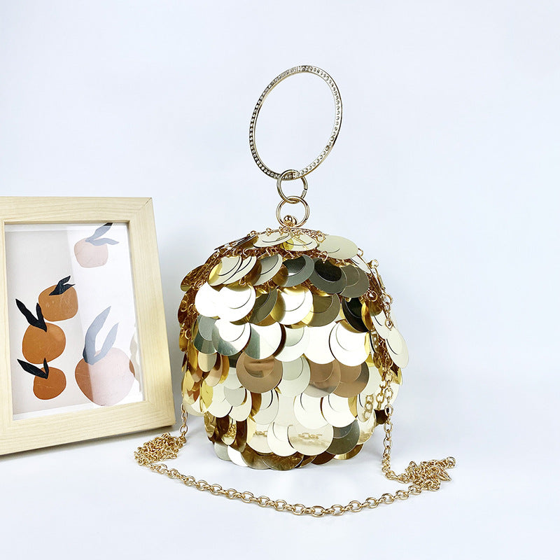 Women's Round Spherical Metal Handmade Sequined Evening Bags