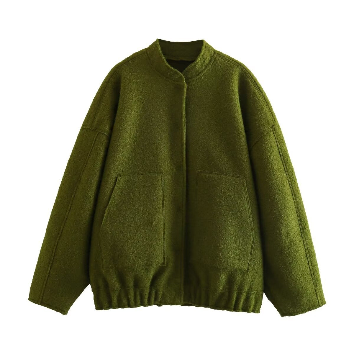 Women's Pocket Decoration Stand Collar Loose Bomber Coats