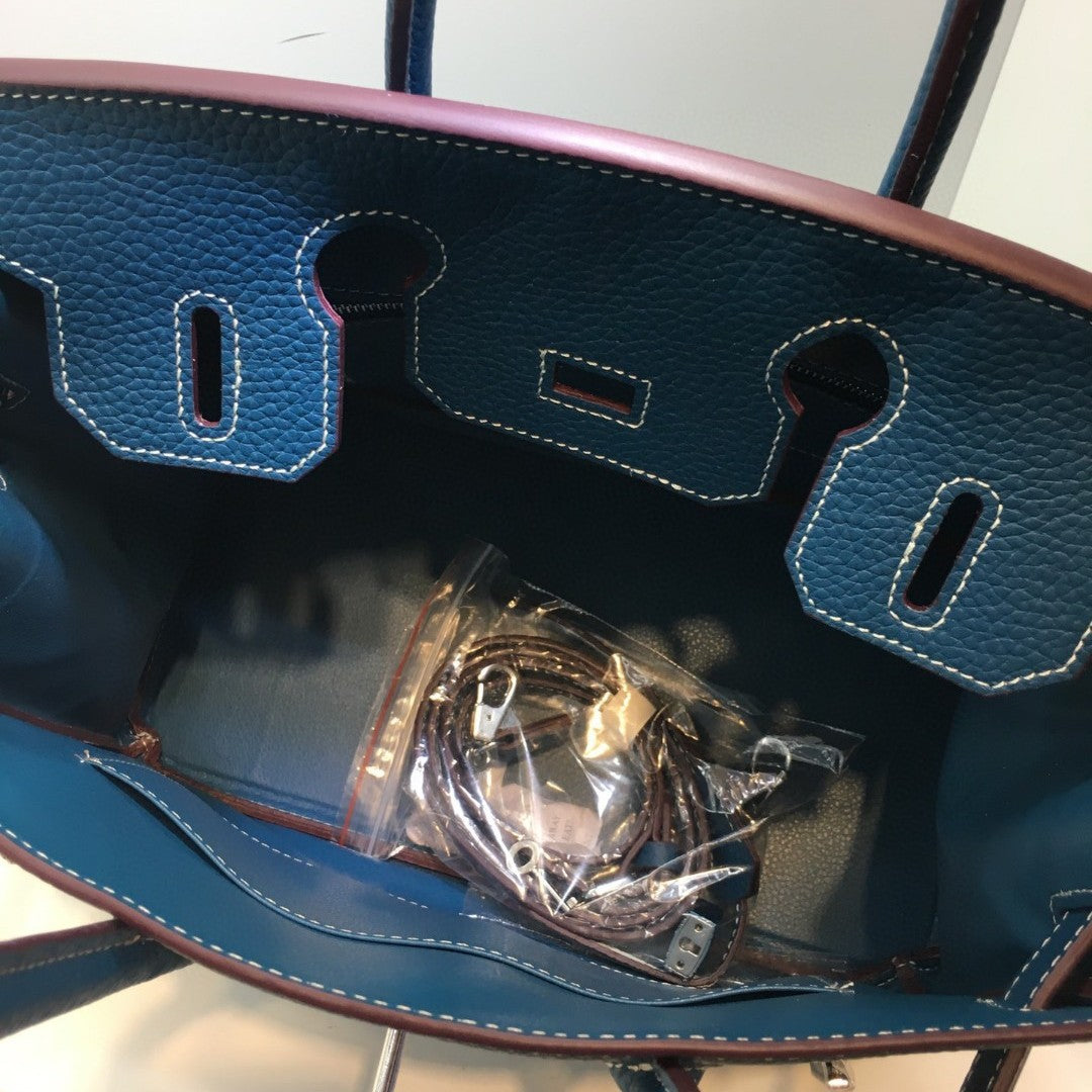 Women's Layer Cowhide Lychee Pattern Leather Kelly Large Handbags