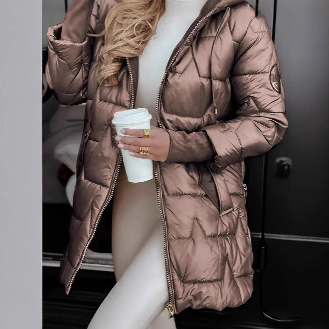 Women's Hooded Cotton Winter Puffer Mid-length Clothes Coats