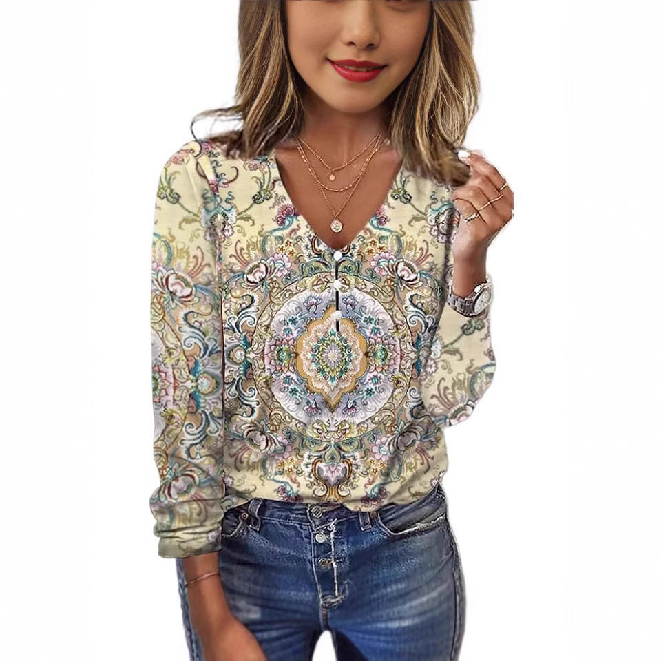 Starry Sky Pearl Button Long Sleeve Women's T-shirt