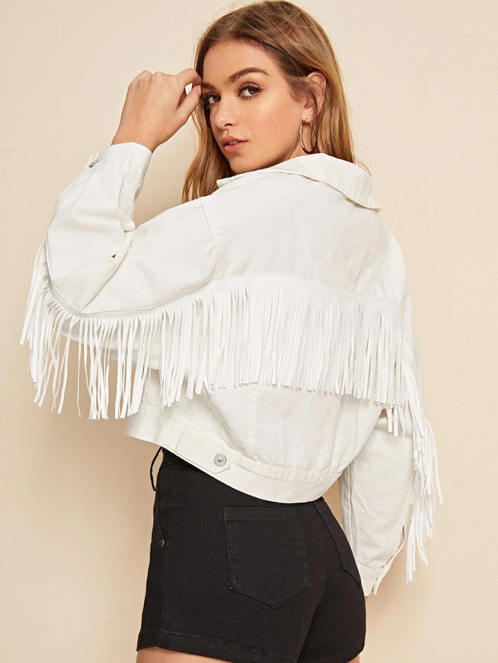 Women's Unique Denim Chic White Tassel Shorts