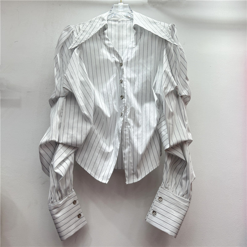Women's Spring Lapel Long Sleeve Elegant Pleated Blouses