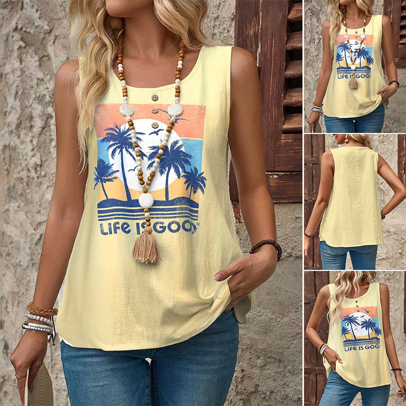 Women's Round Neck Gradient Color Matching Casual Women's T-shirt