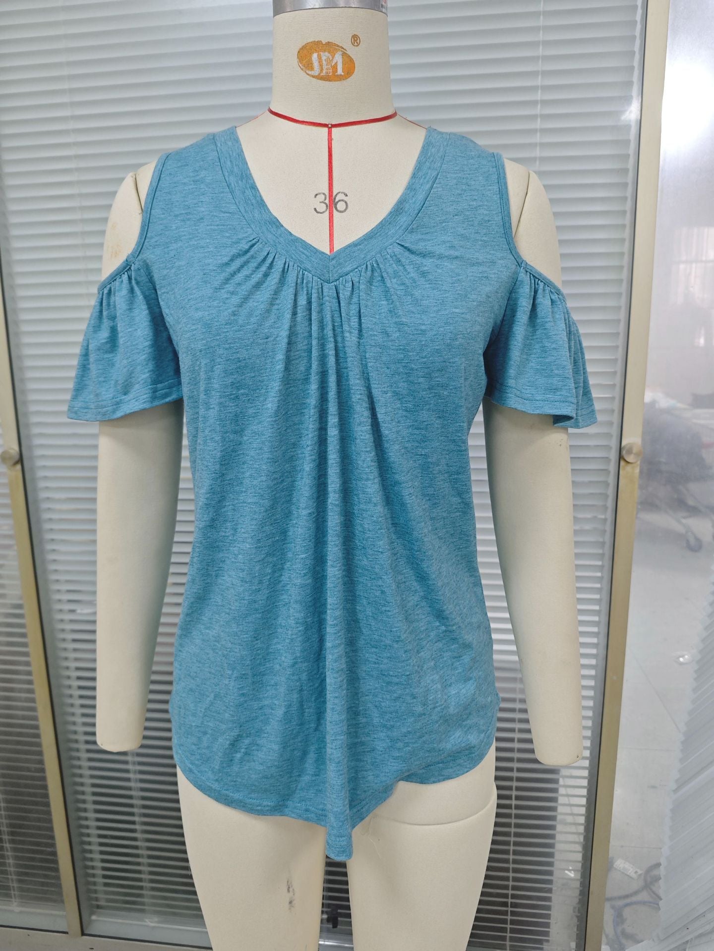 Trendy Solid Color Pleated Loose Sleeve Women's T-shirt