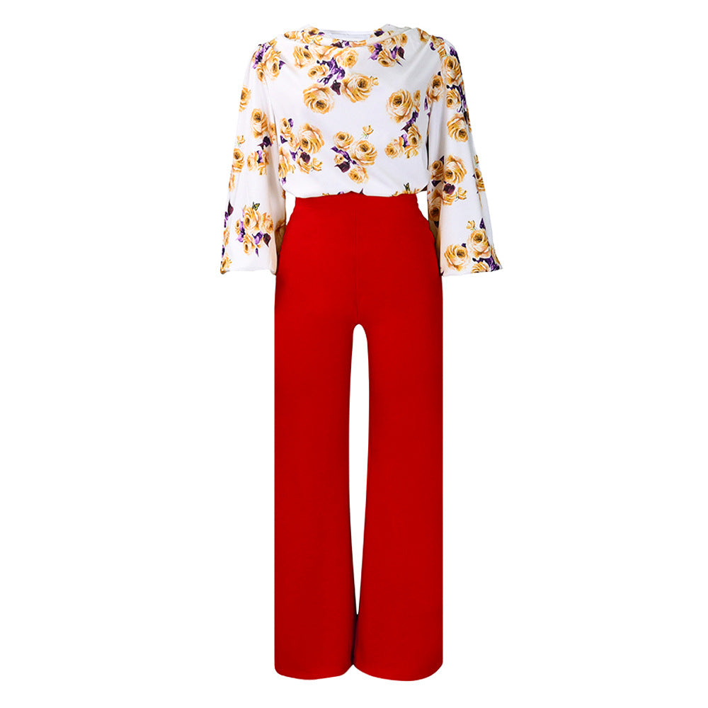 Women's Large Printed Lace Up Wide Leg Pants