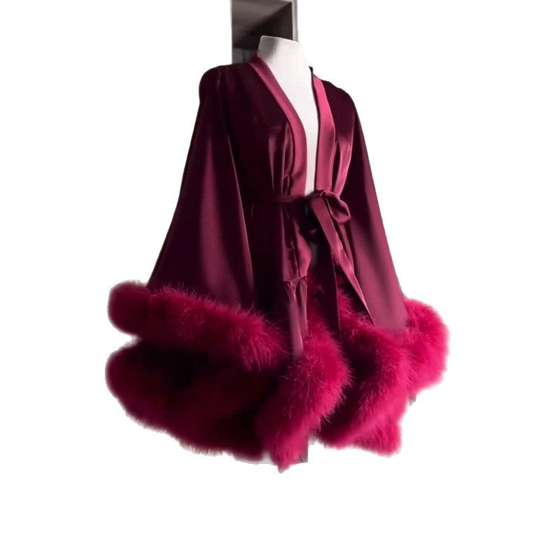 Women's Autumn Red Feather Elegant Light Luxury Tops