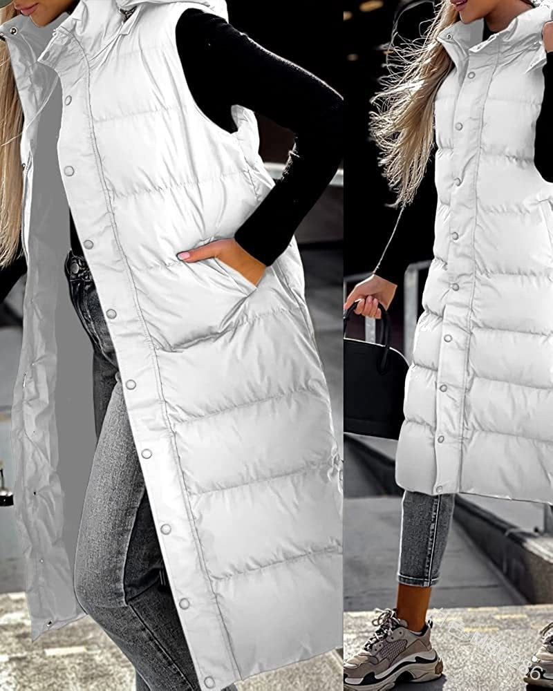 Women's Solid Color Mid-length Hooded Casual Fashion Vests