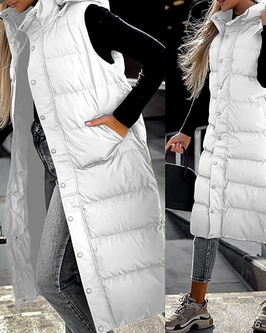 Women's Solid Color Mid-length Hooded Casual Fashion Vests