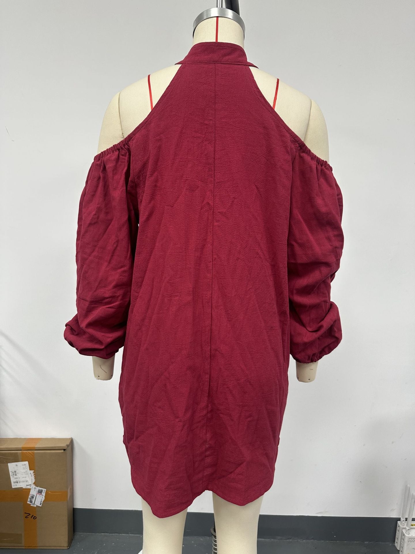 Women's Autumn Show Shoulder Long Sleeve Solid Color Loose Dress