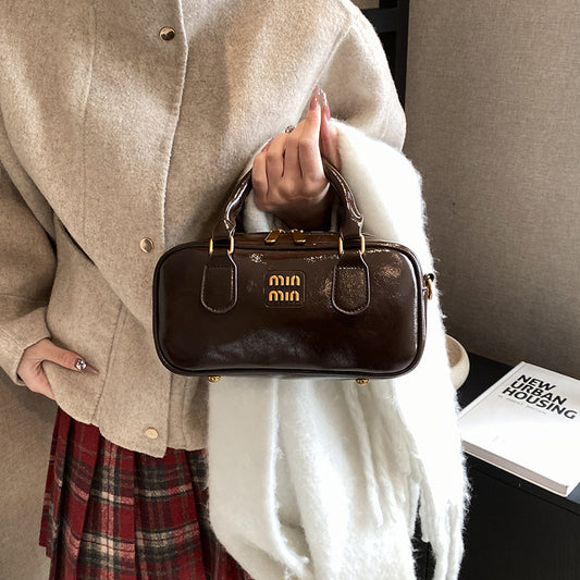Women's Leather Bowling Niche Designer Retro Portable Crossbody Bags