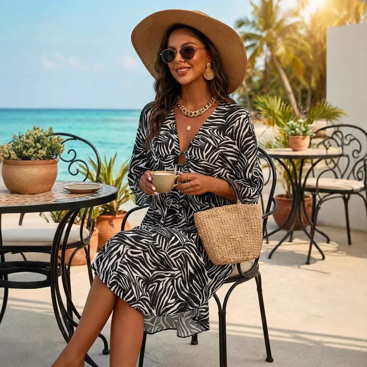 Women's Loose Bikini Printed Mesh Breathable Beach Plus Size