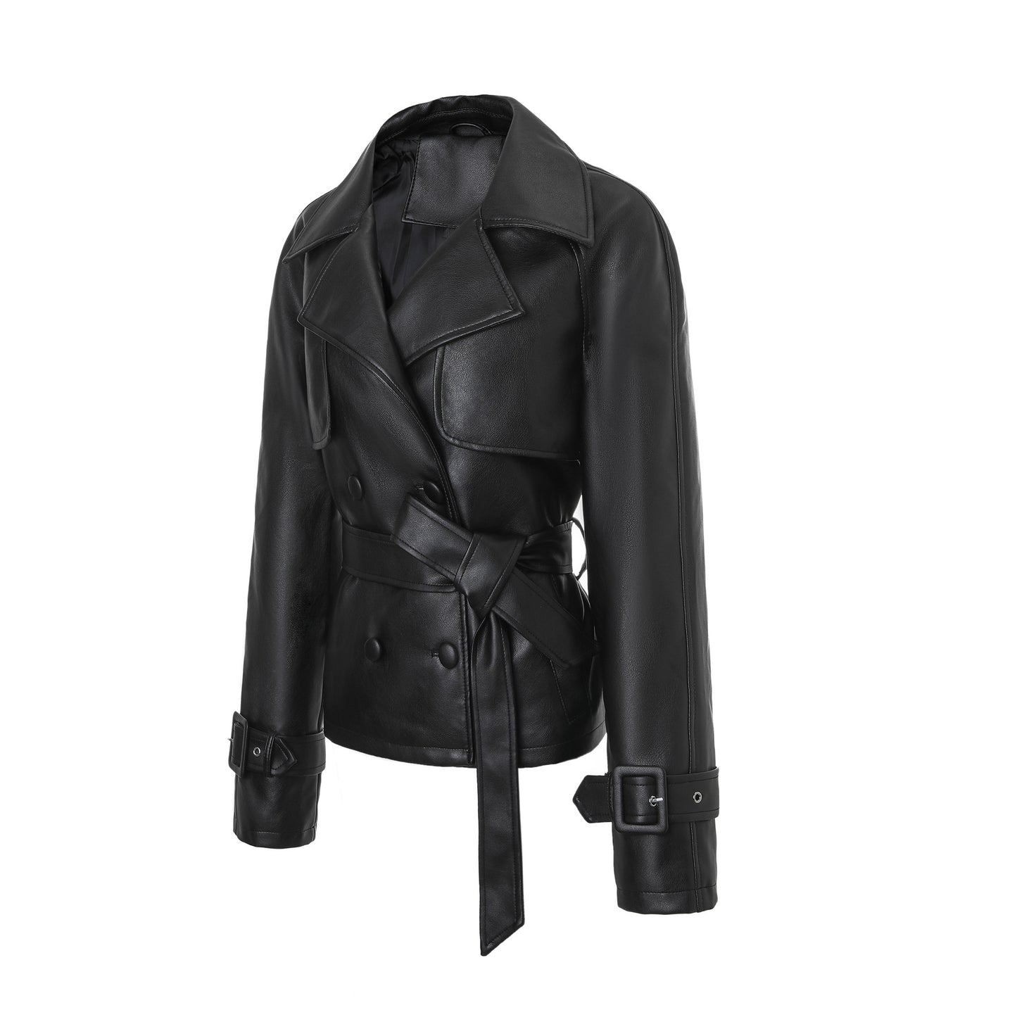 Women's Lapel Double Breasted Fashion Motorcycle Waist Jackets