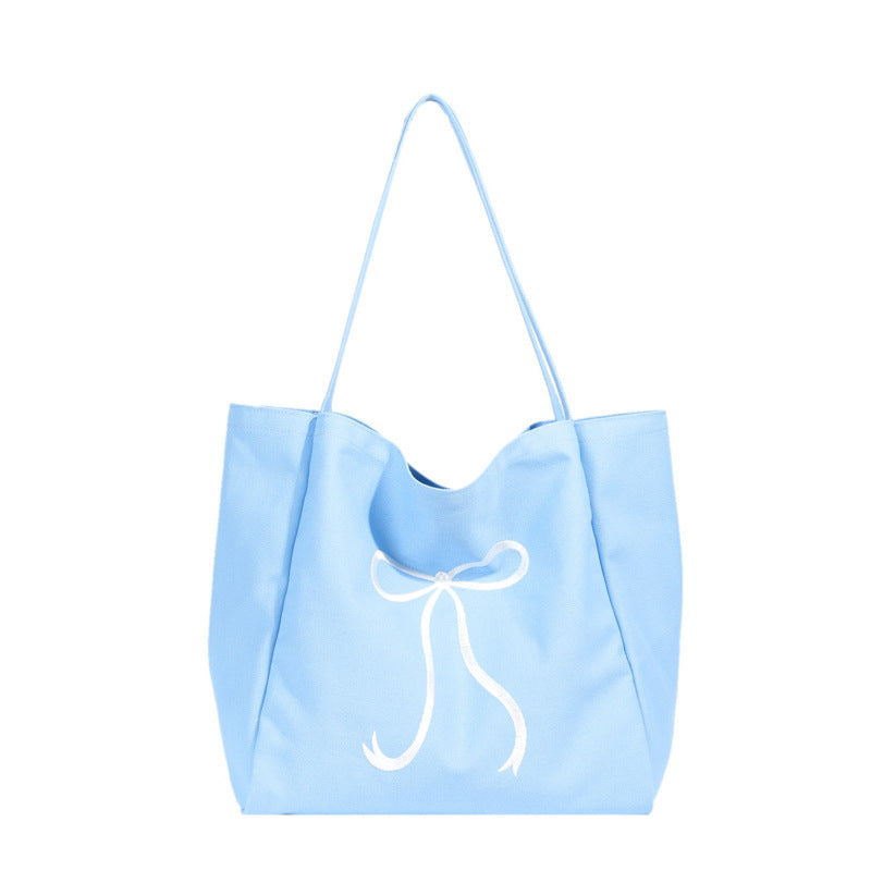 Capacity Bowknot Embroidered Canvas Female Heart Shoulder Bags