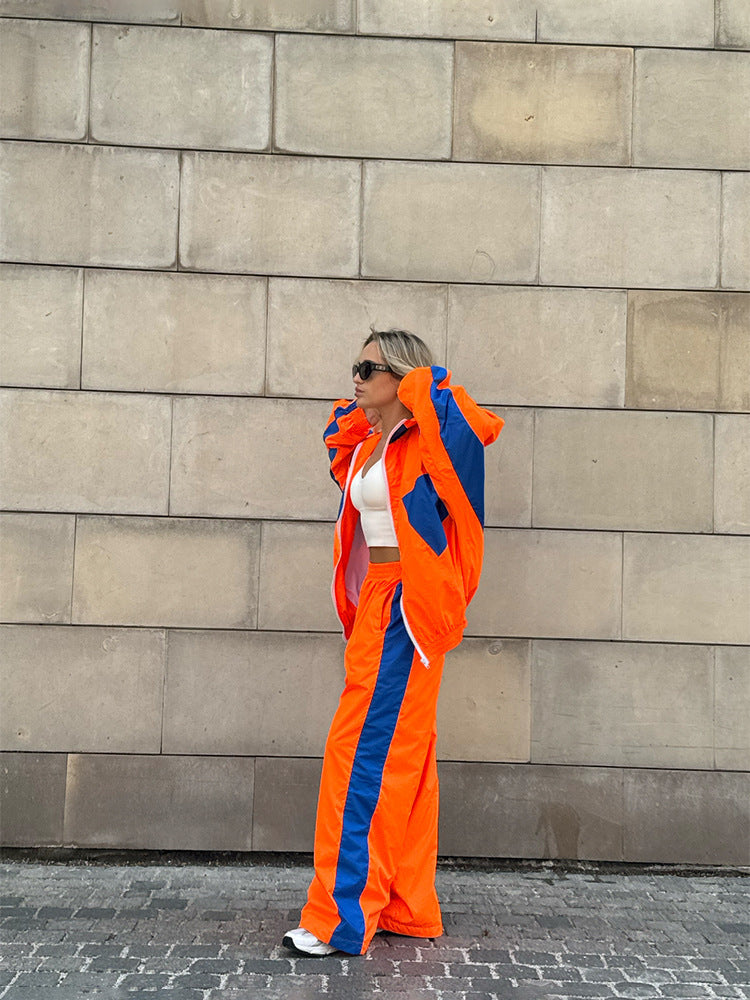 Women's Color Matching Long Sleeve Zipper Contrast Suits