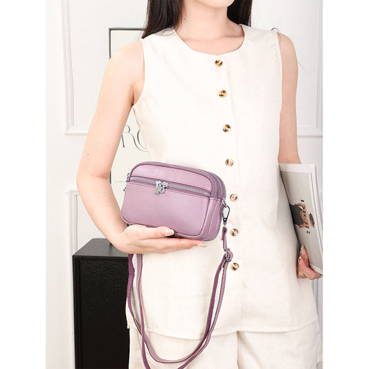 Women's Layer Cowhide Large Capacity Zip One Crossbody Bags