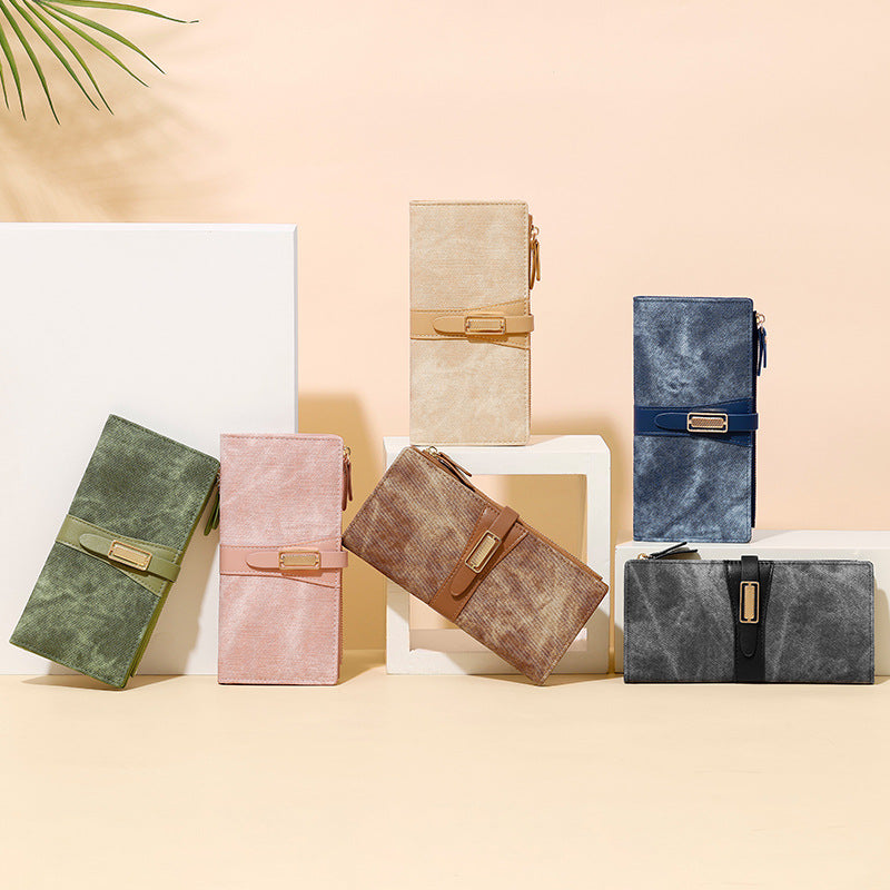 Long Two-fold Zipper Leather Change Design Ladies Wallets