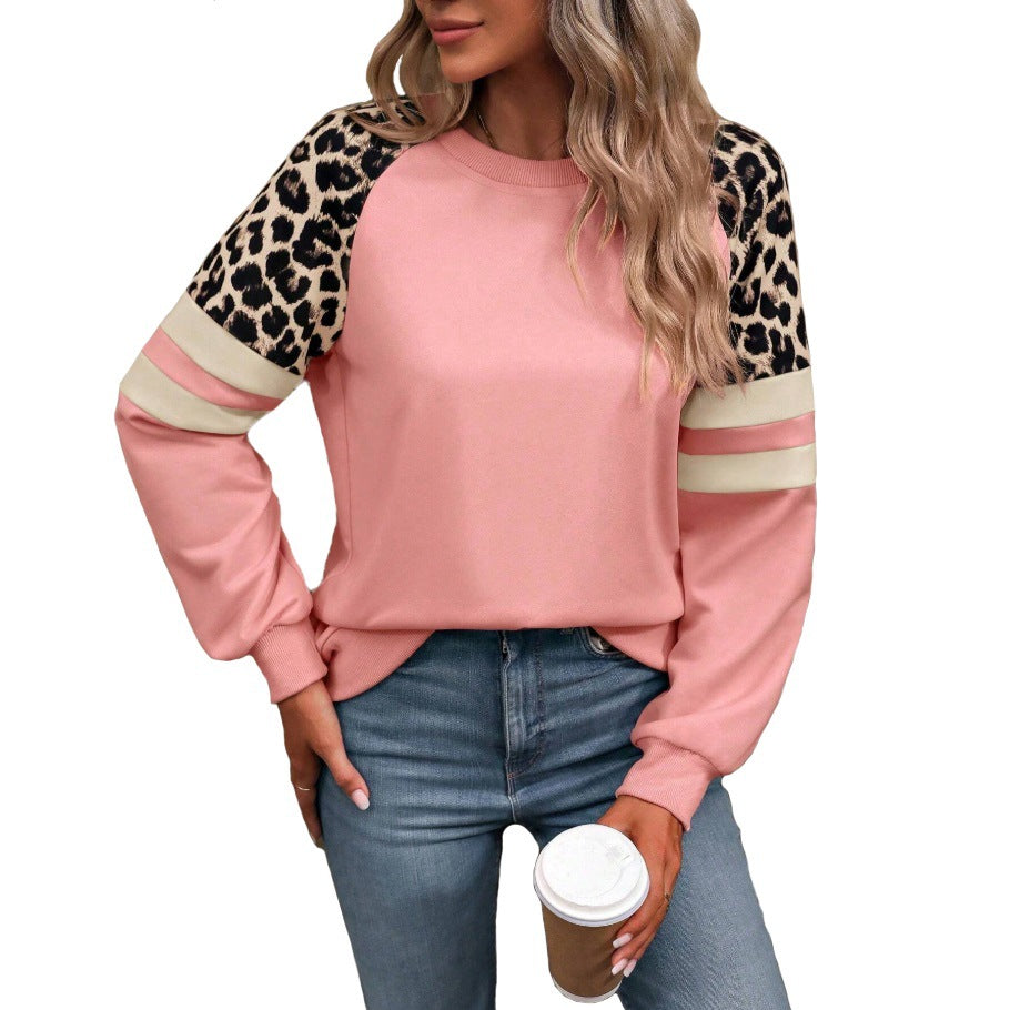 Women's Leopard Print Color Matching Long Sleeve Women's Sweater, Sweater