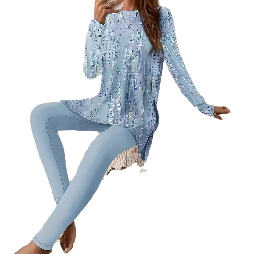 Print Ethnic Fashion Round Neck Long Suits