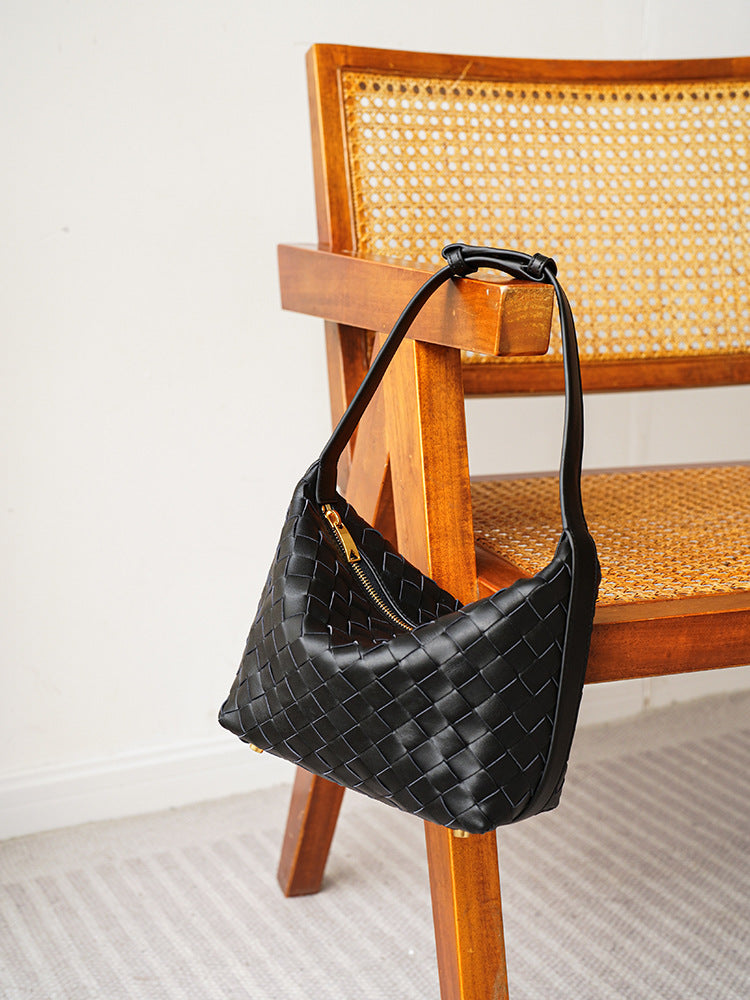 Women's Leather Soft Sheepskin Woven Elegant Commuter Handbags