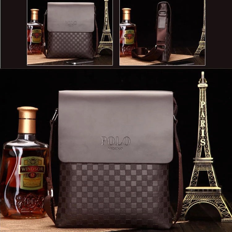 Men's Leather Shop Pressure Vertical Leisure Plaid Men's Shoulder Bags