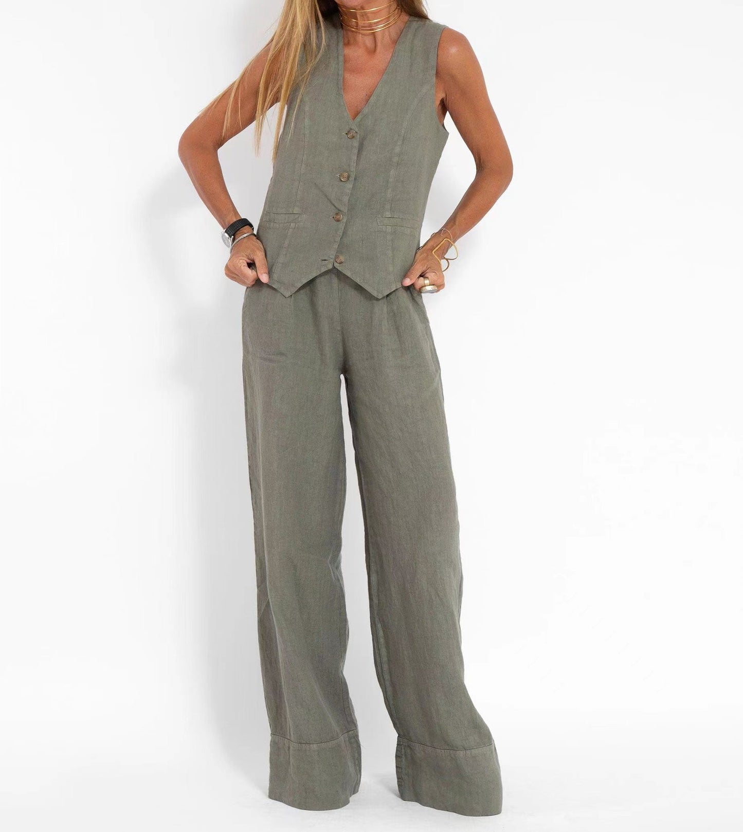Trousers Patchwork Pure Sleeveless Color Temperament Fashion Casual Suit