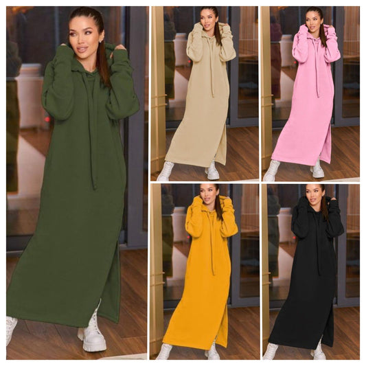 Loose Oversized Knit Brushed Hoody Long Dress