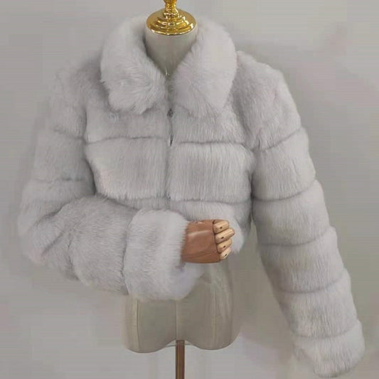 Women's Faux Fur Stitching Long Sleeve Fox Coats