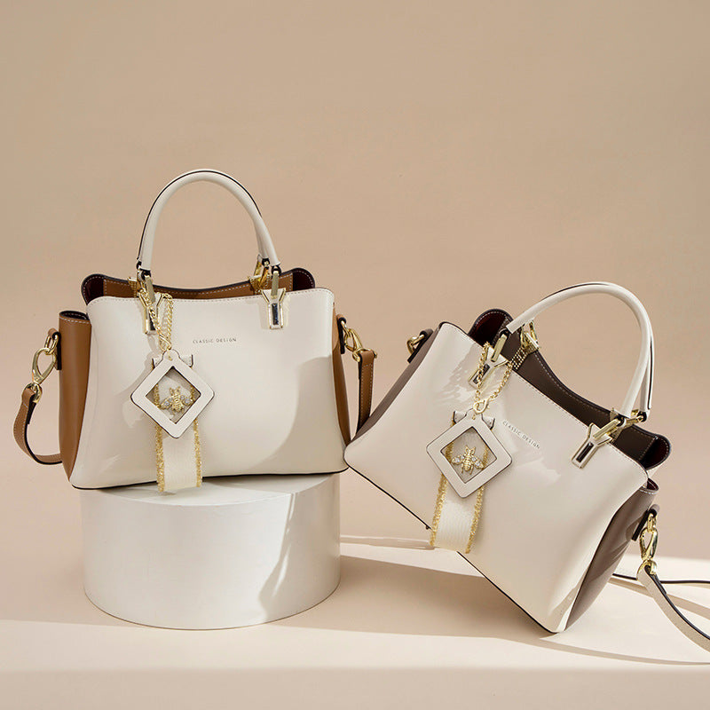 Women's Genuine Leather Portable Birthday Contrast Color Affordable Luxury Handbags