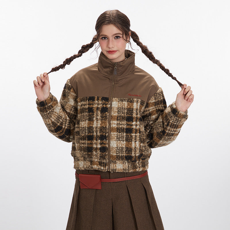 Women's Color Stand-up Collar Zipper Retro Loose Coats