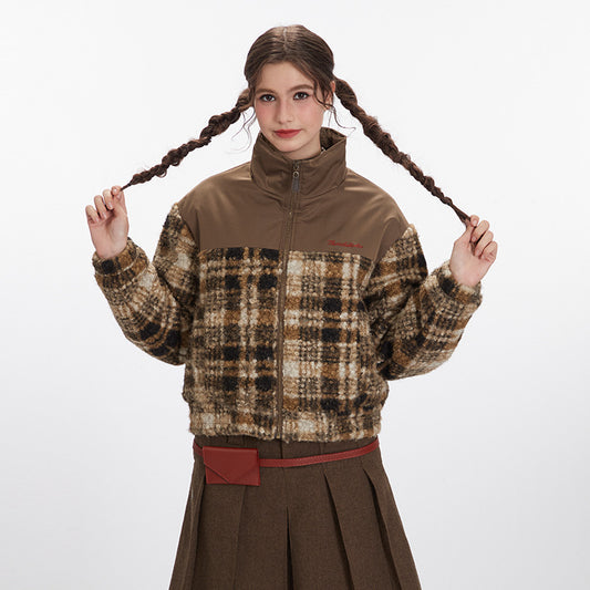 Women's Color Stand-up Collar Zipper Retro Loose Coats