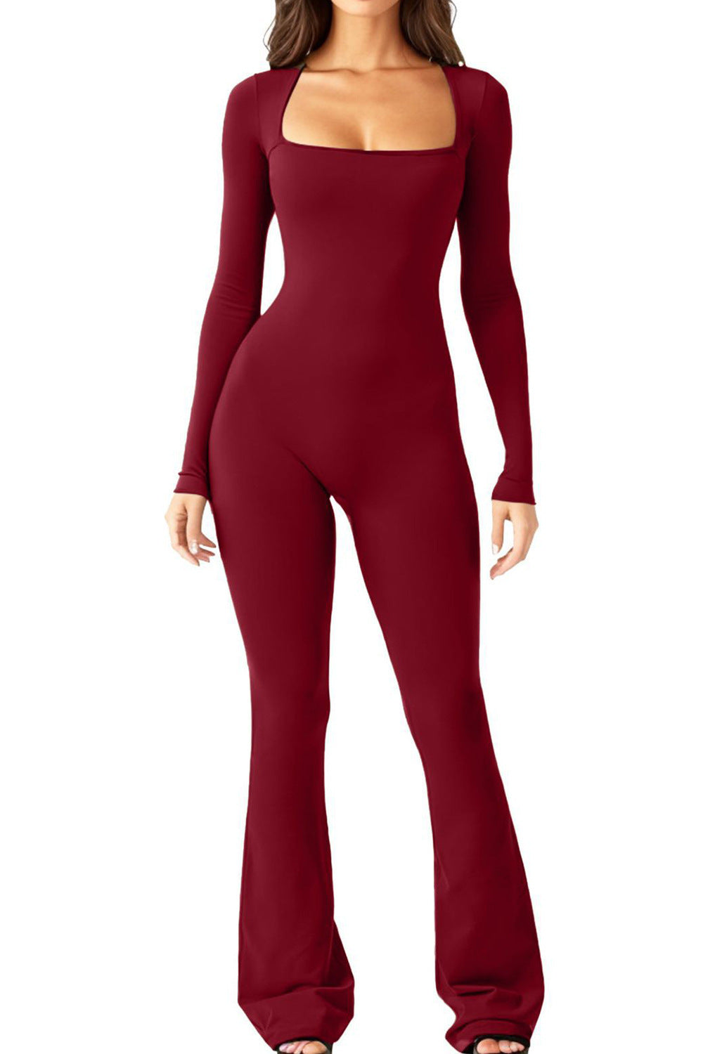 Women's Hip Lift Square Collar Wide Leg High Jumpsuits