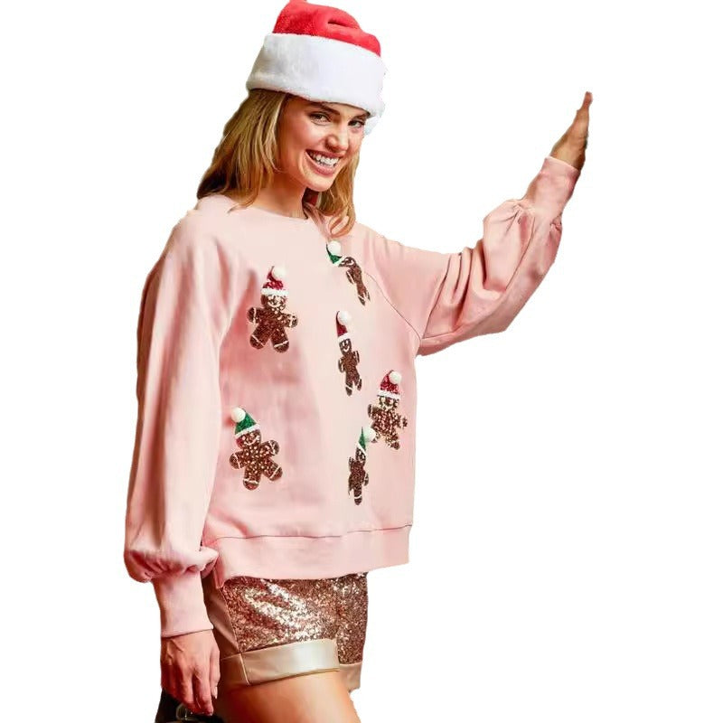 Women's Christmas Sweet Sequins Thickened Long-sleeved Sweaters