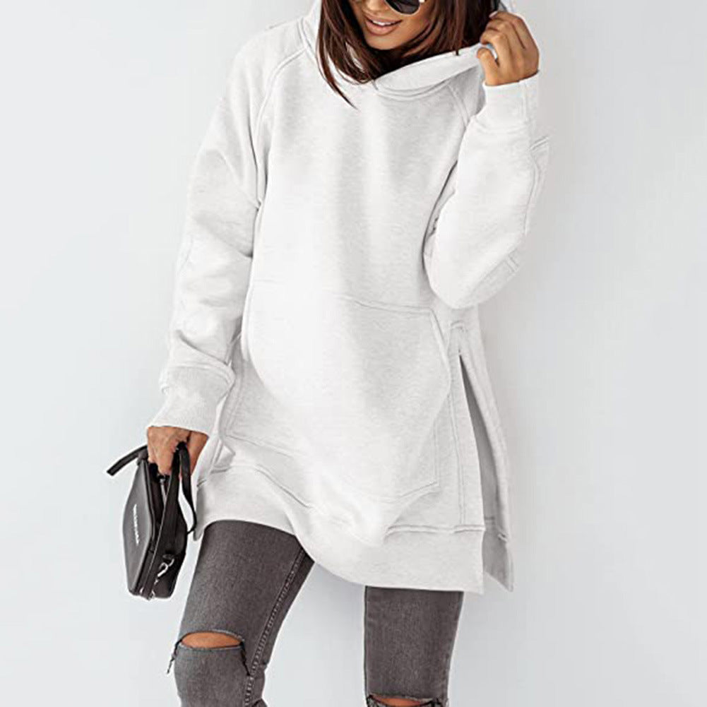 Women's Sleeve Round Neck Fleece-lined Solid Color Pocket Loose-fitting Women's Sweater, Sweater