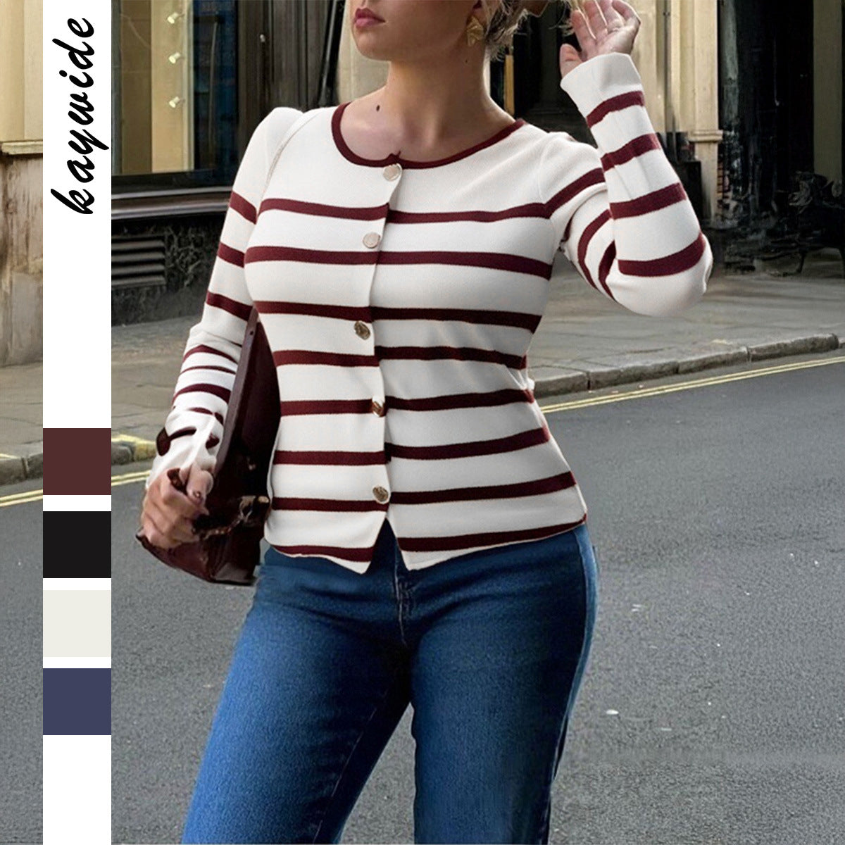 Women's Elegant Graceful Striped Long Sleeve Clothing