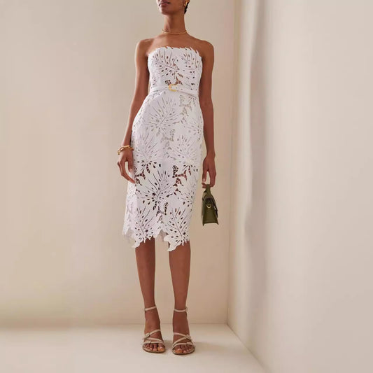 Tube Maple Leaf Lace Belt Slim Fit Bandage Dresses