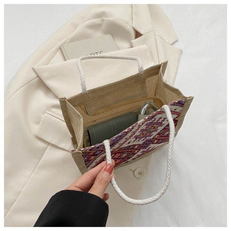 Women's Ethnic Style Canvas Summer Fashion Out Portable Linen Lunch Bags