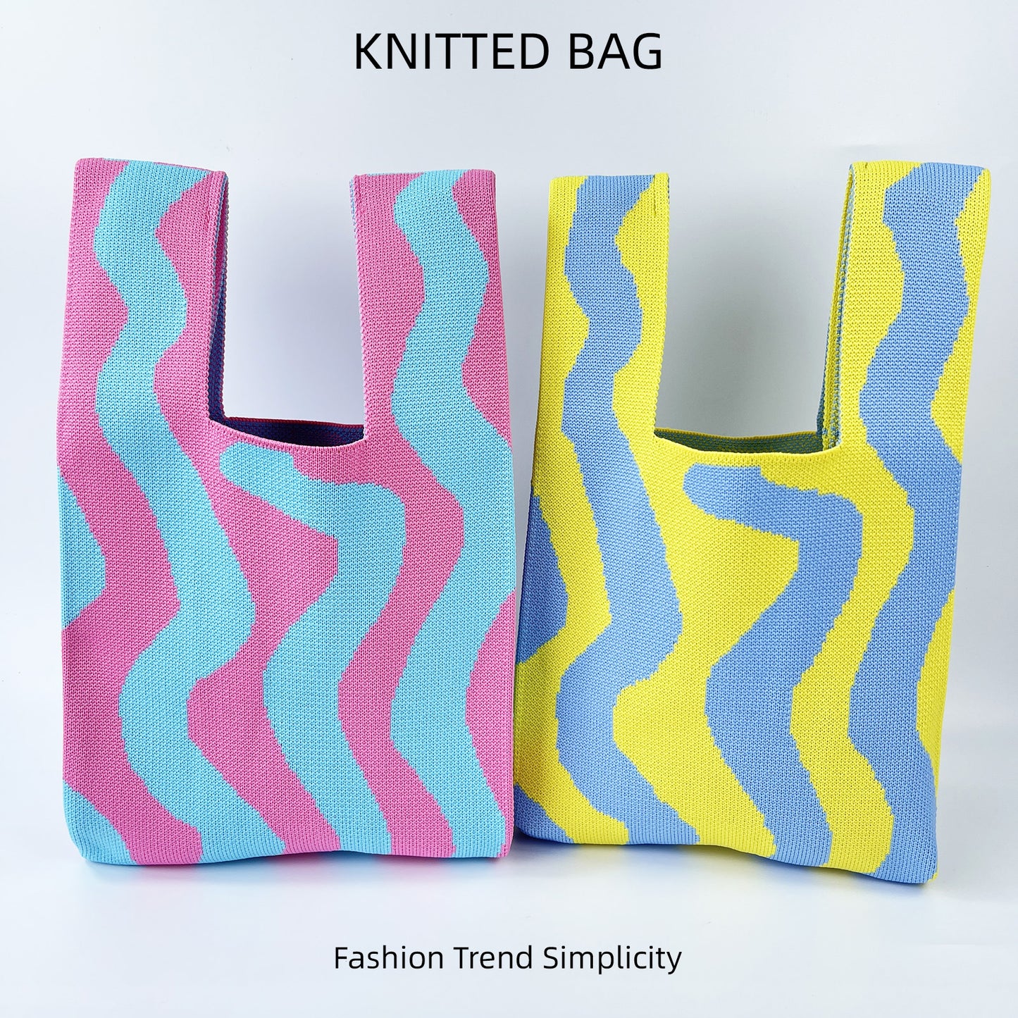 Contrast Color Wave Pattern Knitted Fashionable Handbags
