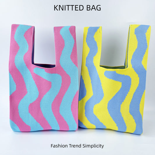 Contrast Color Wave Pattern Knitted Fashionable Handbags